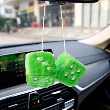 YGMONER Pink Fuzzy Dice for Rear View Mirror, Pair of 2.75" Plush Dice Retro Hanging Ornaments Car I...