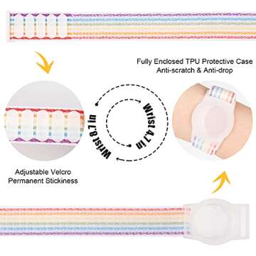 AirTag Bracelet for Kids, Apple Air Tag Protective Cover with Nylon Wristband, Anti Lost GPS Trackers Case Cover Elastic Watch Band for Toddlers Girls Boys Elders (Light Rainbow)