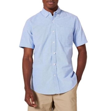 Amazon Essentials Men's Regular-Fit Short-Sleeve Pocket Oxford Shirt in Blue