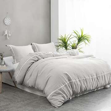 Simple&Opulence 100% Linen Duvet Cover Set Comforter King Size (104" x 92")-3pcs French Washed Flax ...