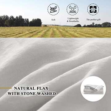 Simple&Opulence 100% Linen Duvet Cover Set Comforter King Size (104" x 92")-3pcs French Washed Flax Textured Soft Bedding with Striped Detail, 1 Duvet Cover and 2 Pillowcases (Grey)