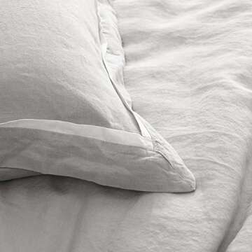 Simple&Opulence 100% Linen Duvet Cover Set Comforter King Size (104" x 92")-3pcs French Washed Flax Textured Soft Bedding with Striped Detail, 1 Duvet Cover and 2 Pillowcases (Grey)