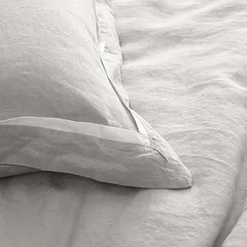 Simple&Opulence 100% Linen Duvet Cover Set Comforter King Size (104" x 92")-3pcs French Washed Flax Textured Soft Bedding with Striped Detail, 1 Duvet Cover and 2 Pillowcases (Grey)