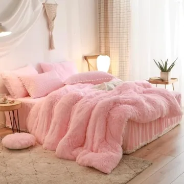 HAIHUA Fluffy Pink Comforter Cover Queen Set for Stylish Comfort