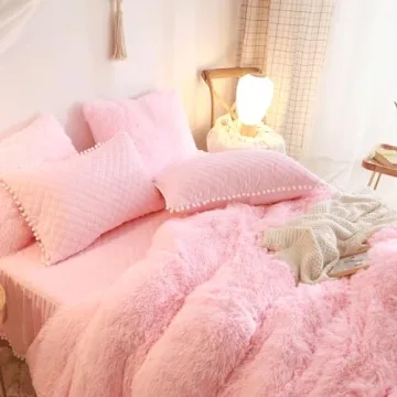HAIHUA Fluffy Pink Comforter Cover Queen Set for Stylish Comfort