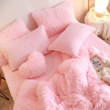 HAIHUA Fluffy Pink Comforter Cover Queen Set for Stylish Comfort