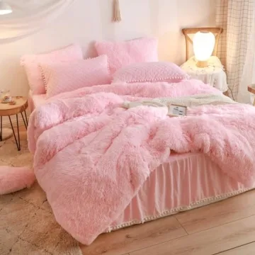 HAIHUA Fluffy Pink Comforter Cover Queen Set for Stylish Comfort