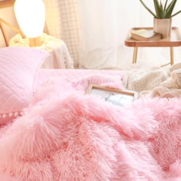 HAIHUA Fluffy Pink Comforter Cover Queen Set for Stylish Comfort