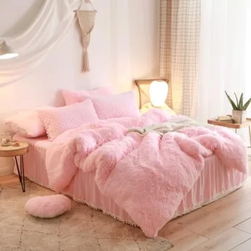 HAIHUA Fluffy Pink Comforter Cover Queen Set for Stylish Comfort