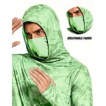 COOrun Men's UPF 50 Sun Protection Hoodies with Mask Built in Hooded Fishing Shirts for Men Long Sle...