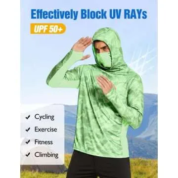 COOrun Men's UPF 50 Sun Protection Hoodies with Mask Built in Hooded Fishing Shirts for Men Long Sleeve Camo Hiking Shirts