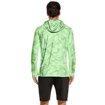 COOrun Men's UPF 50 Sun Protection Hoodies with Mask Built in Hooded Fishing Shirts for Men Long Sleeve Camo Hiking Shirts