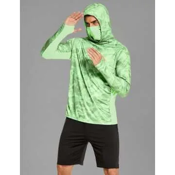 COOrun Men's UPF 50 Sun Protection Hoodies with Mask Built in Hooded Fishing Shirts for Men Long Sleeve Camo Hiking Shirts