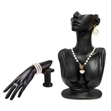 Papinimo Set of 2 Resin Jewelry Mannequin Bust Set Necklace Display Hand Mannquin Ring Holder Earring Pendant Chain Display Stand Model Holder for Shows Selling Home Decor