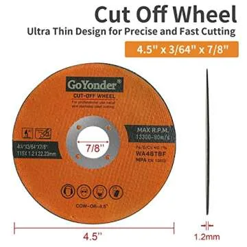 GoYonder 50 Pack 4.5" Cutting Wheel for Metal,Stainless and Steel 4-1/2" x 0.045 x 7/8-Inch Ultra Thin Cut-Off Wheel for Angle Grinders