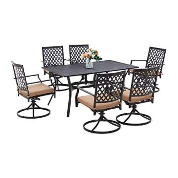 VICLLAX Patio Furniture Set, 7 Piece Patio Dining Set for 6 Person - 6 Outdoor Swivel Dining Chairs with Cushion, 1 Rectangle Dining Table with Umbrella Hole