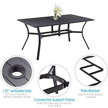 VICLLAX Patio Furniture Set, 7 Piece Patio Dining Set for 6 Person - 6 Outdoor Swivel Dining Chairs with Cushion, 1 Rectangle Dining Table with Umbrella Hole