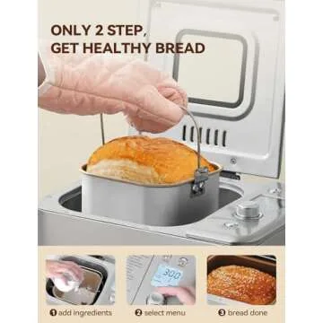 Neretva Bread Maker, [20-IN-1 & Dual Heater & 2LB]Smallest Size Bread Machine Nonstick Ceramic Pan Bread Maker Machines All Metal for Gluten Free/Dough Maker/French/Dried Meat Floss/Jam/Yogurt(Silver)