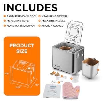 Neretva Bread Maker, [20-IN-1 & Dual Heater & 2LB]Smallest Size Bread Machine Nonstick Ceramic Pan Bread Maker Machines All Metal for Gluten Free/Dough Maker/French/Dried Meat Floss/Jam/Yogurt(Silver)