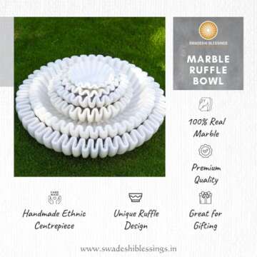 SWADESHI BLESSINGS HandCrafted Marble Ruffle Bowl/Antique Scallop Bowl/Fruit Bowl/Vintage Ring Dish/Decorative Flower Bowl/HouseWarming Gift/Wedding Gifts/Urli (8 Inches)