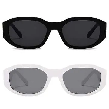 BUTABY Rectangle Sunglasses for Women Retro Driving Glasses 90’s Vintage Fashion Irregular Frame UV400 Protection Black & White