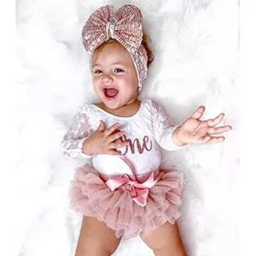 CIYCUIT Baby Girl First Birthday Outfit Lace Tutu Skirt Set One Year Old Birthday Cake Smash Outfit ...