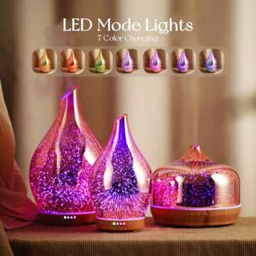 Porseme Essential Oil Diffuser 3D Firework Glass Aromatherapy Ultrasonic Humidifier Rose Gold, Auto ...