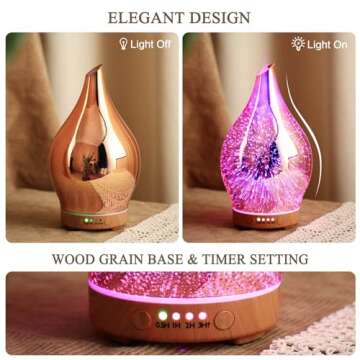 Porseme Essential Oil Diffuser 3D Firework Glass Aromatherapy Ultrasonic Humidifier Rose Gold, Auto Shut-Off, Timer Setting, BPA Free, Aroma Decoration for Home, Office, Gym, Spa, Premium Gift 150ml