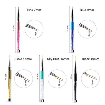 5 Pcs Nail Dotting Painting Drawing Pen,UV Gel Painting Nail Art Design Brush Pen Set,Metal Diamond Acrylic Rhinestone Handle,Nail Art Liner Brushes