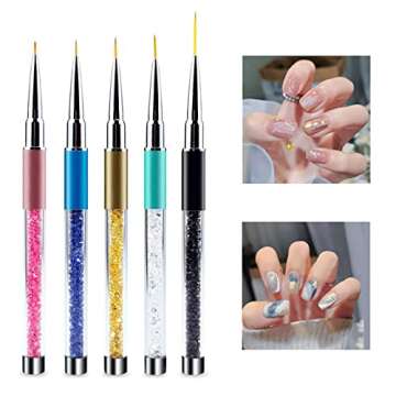 5 Pcs Nail Dotting Painting Drawing Pen,UV Gel Painting Nail Art Design Brush Pen Set,Metal Diamond Acrylic Rhinestone Handle,Nail Art Liner Brushes