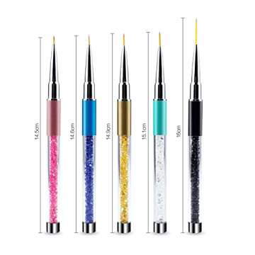 5 Pcs Nail Dotting Painting Drawing Pen,UV Gel Painting Nail Art Design Brush Pen Set,Metal Diamond Acrylic Rhinestone Handle,Nail Art Liner Brushes