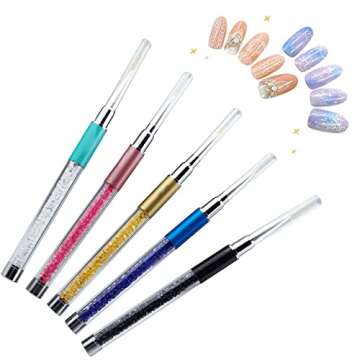 5 Pcs Nail Dotting Painting Drawing Pen,UV Gel Painting Nail Art Design Brush Pen Set,Metal Diamond Acrylic Rhinestone Handle,Nail Art Liner Brushes