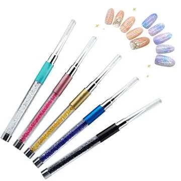 5 Pcs Nail Dotting Painting Drawing Pen,UV Gel Painting Nail Art Design Brush Pen Set,Metal Diamond Acrylic Rhinestone Handle,Nail Art Liner Brushes