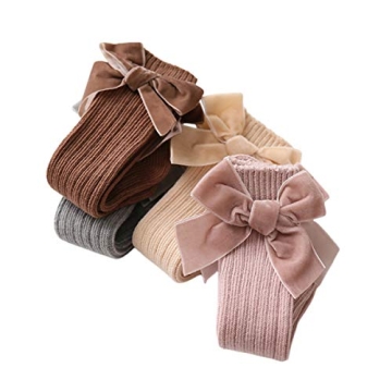 Baby Girls Knee High Socks with Velour Bows 4-Pack
