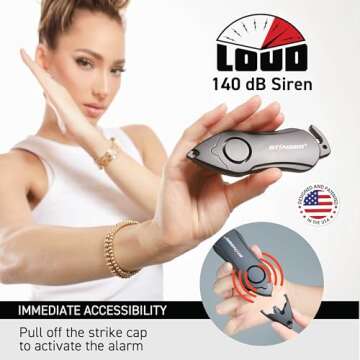 Stinger Personal Alarm Keychain Emergency Tool, Safety Panic Alarm Siren, Seat Belt Cutter, Glass Breaker, Security Device for Women Men Kid, Design in USA (Pink Marble)