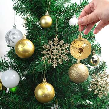 DomeStar 112PCS Christmas Tree Ball Set, Christmas Ball Ornaments Glitter Shatterproof Baubles Gold White for Xmas Tree Wreath Christmas Party Wedding