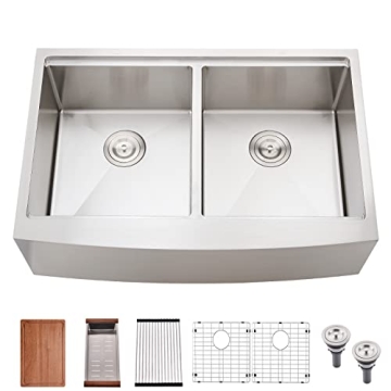 HACHENL 30×22 Double Bowl Farmhouse Sink - Stainless Steel Kitchen Workstation