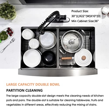 HACHENL 30×22 Double Bowl Stainless Steel Farmhouse Sink