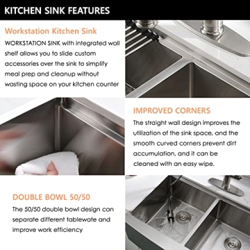 HACHENL 30×22 Double Bowl Stainless Steel Farmhouse Sink