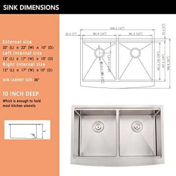 HACHENL 30×22 Double Bowl Stainless Steel Farmhouse Sink