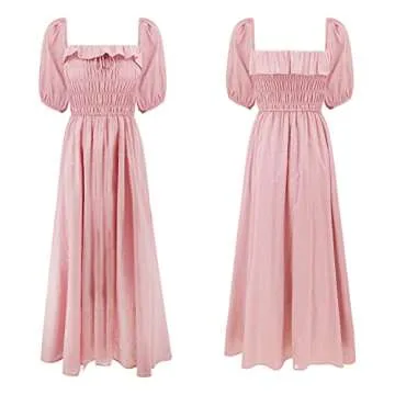 R.Vivimos Women Summer Half Sleeve Cotton Ruffled Vintage Elegant Backless A Line Flowy Long Dresses (X-Small, Pink-1)