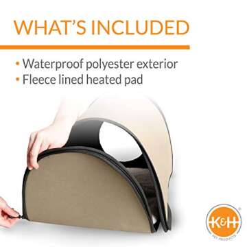 K&H Pet Products Thermo Mod Kitty Shelter Heated Outdoor Cat House for Outside Pets in Winter, Insulated, Waterproof, Heated Floor, Washable Cover, Safety Listed - Small 21 X 14 X 13in Tan 20W