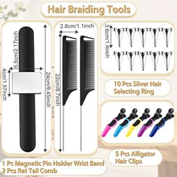 19 Pieces Braiding Stand with Hair Parting Rings, Sectioning Clips, Combs, and Magnetic Pin Wristband for Stylists (Wood)