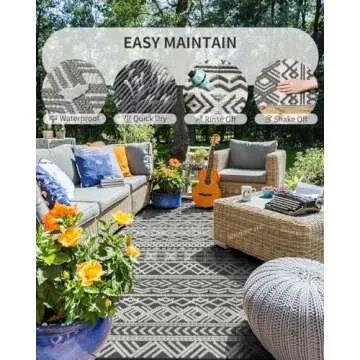 MontVoo-Outdoor Rug Waterproof 6x9 ft Outdoor Carpet Patio Rug Mat Reversible RV Camping Rug-Plastic Straw Rug Outside Outdoor Area Rug for Patio Deck Balcony Backyard Picnic Beach -Boho Grey