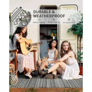 MontVoo-Outdoor Rug Waterproof 6x9 ft Outdoor Carpet Patio Rug Mat Reversible RV Camping Rug-Plastic Straw Rug Outside Outdoor Area Rug for Patio Deck Balcony Backyard Picnic Beach -Boho Grey