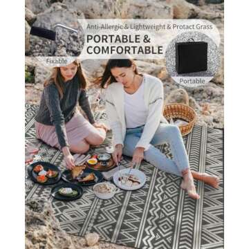 MontVoo-Outdoor Rug Waterproof 6x9 ft Outdoor Carpet Patio Rug Mat Reversible RV Camping Rug-Plastic Straw Rug Outside Outdoor Area Rug for Patio Deck Balcony Backyard Picnic Beach -Boho Grey