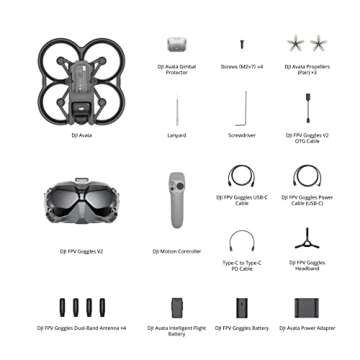 DJI Avata Fly Smart Combo (DJI FPV Goggles V2) - First-Person View Drone UAV Quadcopter with 4K Stabilized Video, Super-Wide 155° FOV, Built-in Propeller Guard, HD Low-Latency Transmission, Black