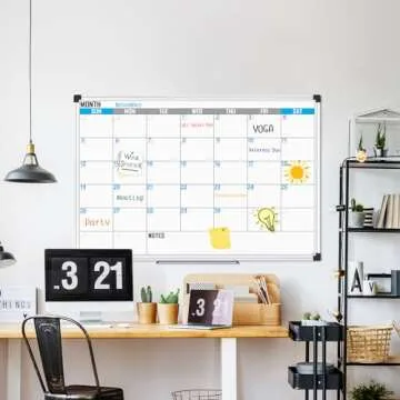 XBoard Magnetic Calendar Whiteboard 48" x 36" - Monthly Calendar Dry Erase Board, White Board + Colo...