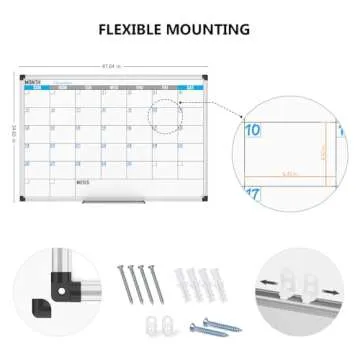 XBoard Magnetic Calendar Whiteboard 48" x 36" - Monthly Calendar Dry Erase Board, White Board + Colorful Calendar Board, Silver Aluminium Framed Monthly Planning Board