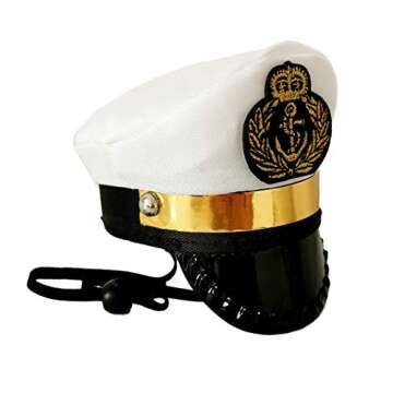 PET SHOW Small Medium Dogs Captain Hat Party Costume Grooming Accessory Photo Props for Pets Puppy Doggies Kitten Pack of 1 (White)